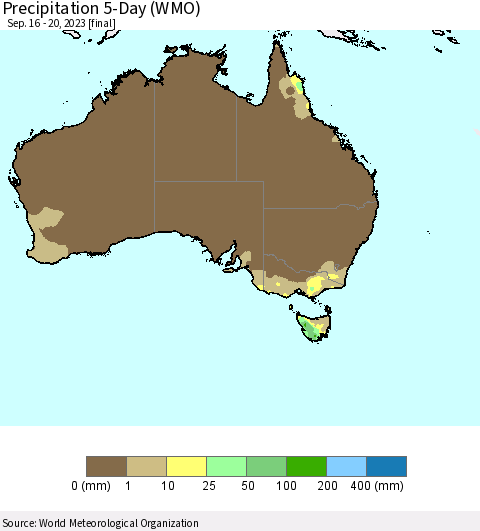 Australia Precipitation 5-Day (WMO) Thematic Map For 9/16/2023 - 9/20/2023