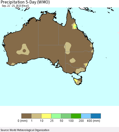 Australia Precipitation 5-Day (WMO) Thematic Map For 9/21/2023 - 9/25/2023