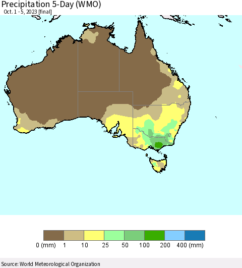 Australia Precipitation 5-Day (WMO) Thematic Map For 10/1/2023 - 10/5/2023