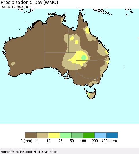 Australia Precipitation 5-Day (WMO) Thematic Map For 10/6/2023 - 10/10/2023