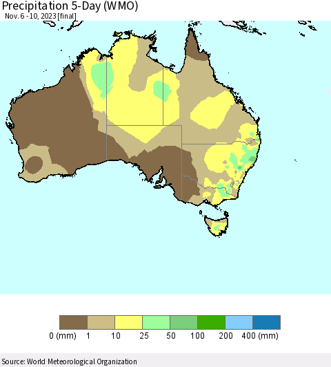 Australia Precipitation 5-Day (WMO) Thematic Map For 11/6/2023 - 11/10/2023