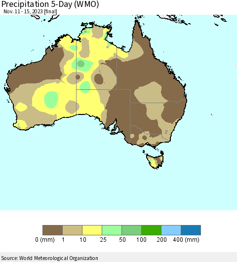 Australia Precipitation 5-Day (WMO) Thematic Map For 11/11/2023 - 11/15/2023