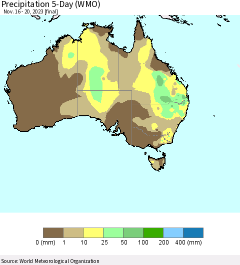 Australia Precipitation 5-Day (WMO) Thematic Map For 11/16/2023 - 11/20/2023