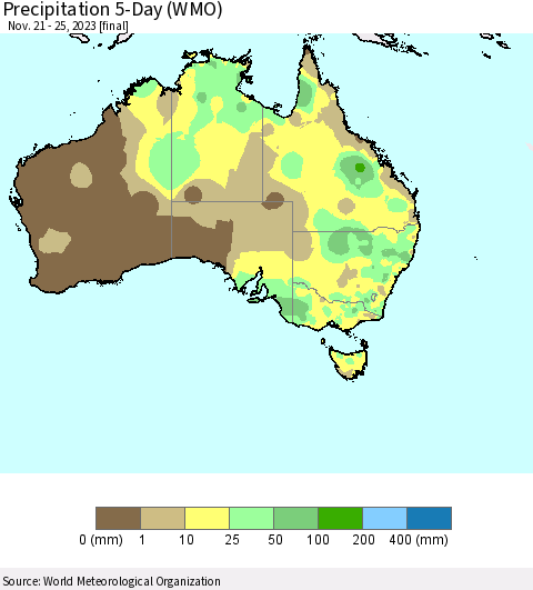 Australia Precipitation 5-Day (WMO) Thematic Map For 11/21/2023 - 11/25/2023