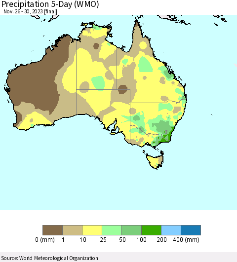 Australia Precipitation 5-Day (WMO) Thematic Map For 11/26/2023 - 11/30/2023