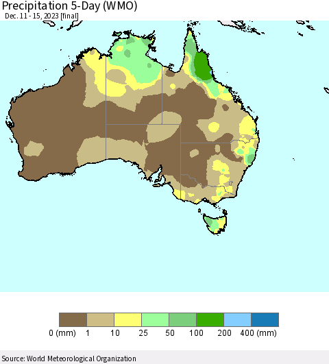 Australia Precipitation 5-Day (WMO) Thematic Map For 12/11/2023 - 12/15/2023