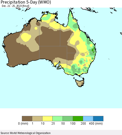 Australia Precipitation 5-Day (WMO) Thematic Map For 12/21/2023 - 12/25/2023
