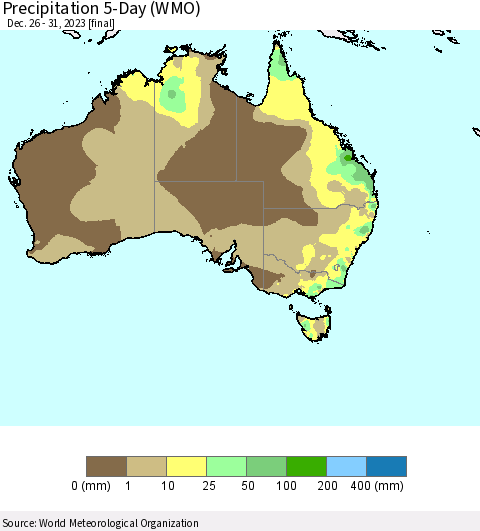 Australia Precipitation 5-Day (WMO) Thematic Map For 12/26/2023 - 12/31/2023