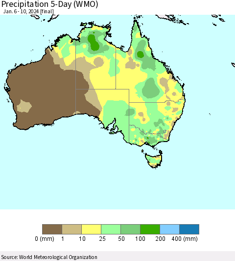 Australia Precipitation 5-Day (WMO) Thematic Map For 1/6/2024 - 1/10/2024