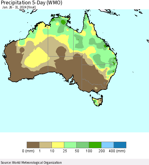 Australia Precipitation 5-Day (WMO) Thematic Map For 1/26/2024 - 1/31/2024