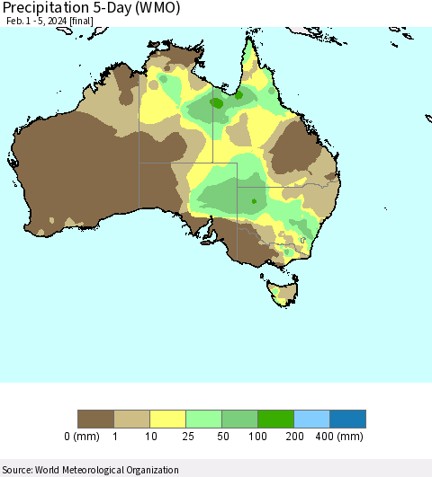 Australia Precipitation 5-Day (WMO) Thematic Map For 2/1/2024 - 2/5/2024