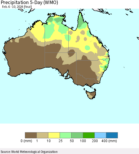 Australia Precipitation 5-Day (WMO) Thematic Map For 2/6/2024 - 2/10/2024