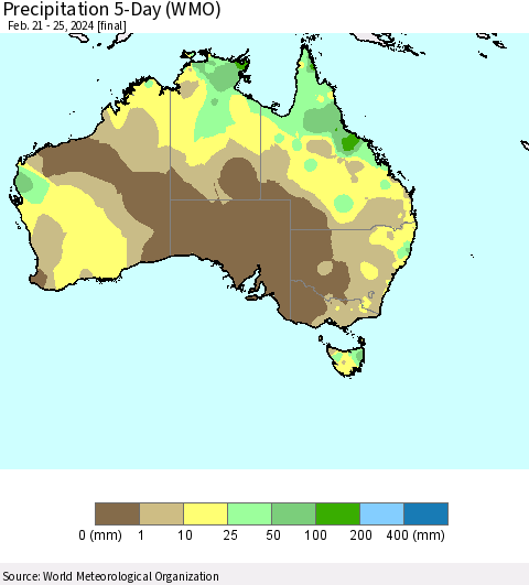 Australia Precipitation 5-Day (WMO) Thematic Map For 2/21/2024 - 2/25/2024