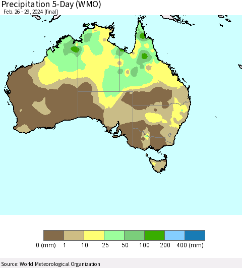 Australia Precipitation 5-Day (WMO) Thematic Map For 2/26/2024 - 2/29/2024
