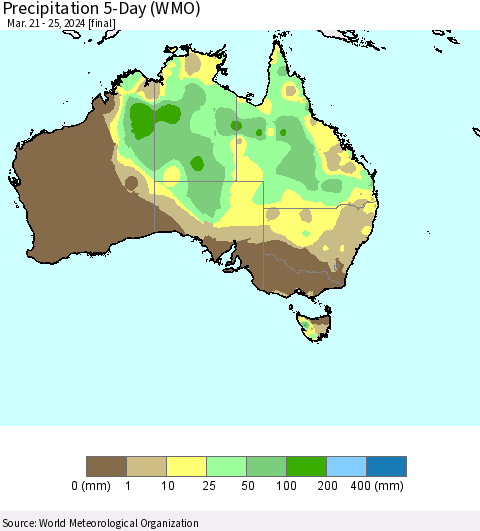 Australia Precipitation 5-Day (WMO) Thematic Map For 3/21/2024 - 3/25/2024