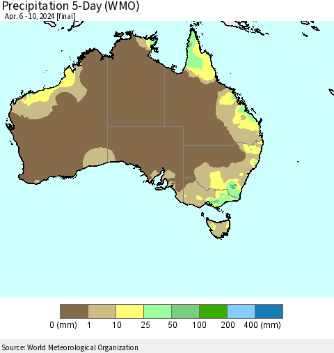 Australia Precipitation 5-Day (WMO) Thematic Map For 4/6/2024 - 4/10/2024