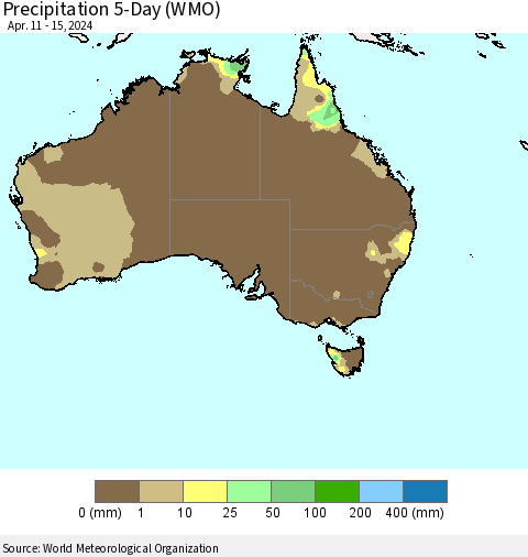 Australia Precipitation 5-Day (WMO) Thematic Map For 4/11/2024 - 4/15/2024