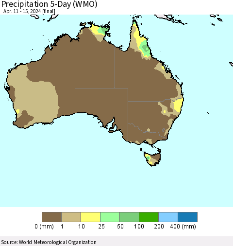 Australia Precipitation 5-Day (WMO) Thematic Map For 4/11/2024 - 4/15/2024