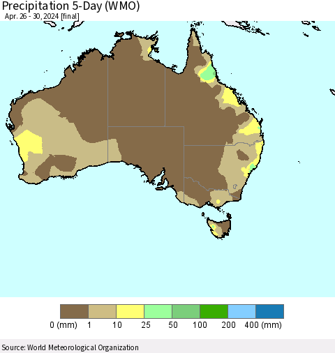 Australia Precipitation 5-Day (WMO) Thematic Map For 4/26/2024 - 4/30/2024