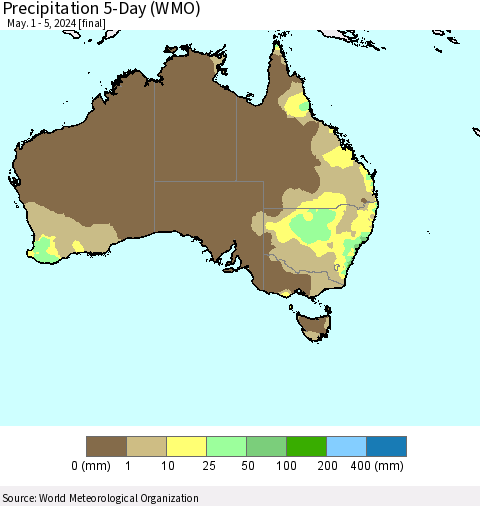 Australia Precipitation 5-Day (WMO) Thematic Map For 5/1/2024 - 5/5/2024