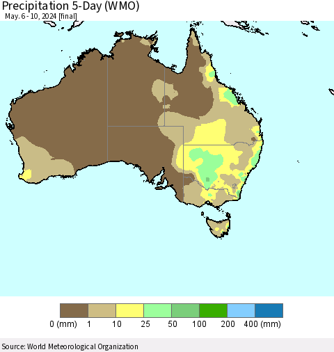 Australia Precipitation 5-Day (WMO) Thematic Map For 5/6/2024 - 5/10/2024