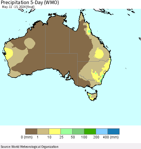 Australia Precipitation 5-Day (WMO) Thematic Map For 5/11/2024 - 5/15/2024