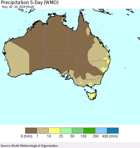 Australia Precipitation 5-Day (WMO) Thematic Map For 5/16/2024 - 5/20/2024