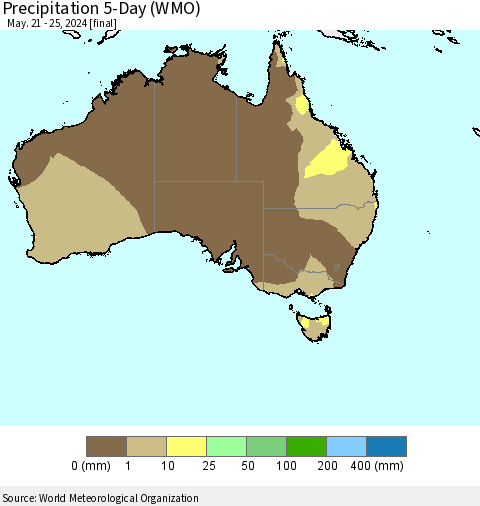 Australia Precipitation 5-Day (WMO) Thematic Map For 5/21/2024 - 5/25/2024