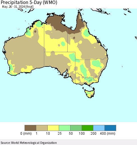 Australia Precipitation 5-Day (WMO) Thematic Map For 5/26/2024 - 5/31/2024