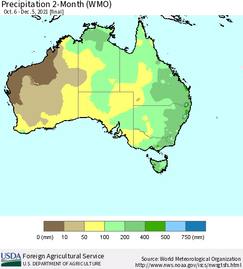Australia Precipitation 2-Month (WMO) Thematic Map For 10/6/2021 - 12/5/2021