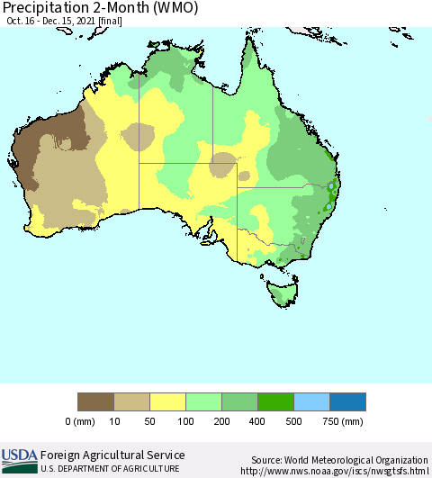 Australia Precipitation 2-Month (WMO) Thematic Map For 10/16/2021 - 12/15/2021