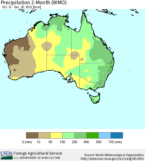 Australia Precipitation 2-Month (WMO) Thematic Map For 10/21/2021 - 12/20/2021