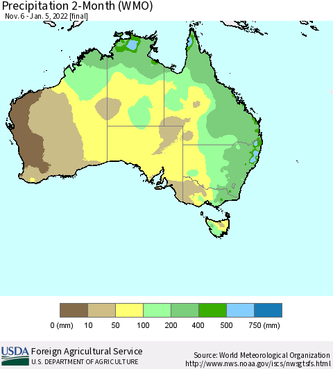Australia Precipitation 2-Month (WMO) Thematic Map For 11/6/2021 - 1/5/2022