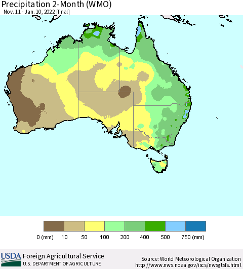 Australia Precipitation 2-Month (WMO) Thematic Map For 11/11/2021 - 1/10/2022