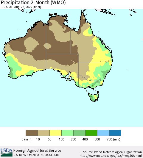 Australia Precipitation 2-Month (WMO) Thematic Map For 6/26/2022 - 8/25/2022