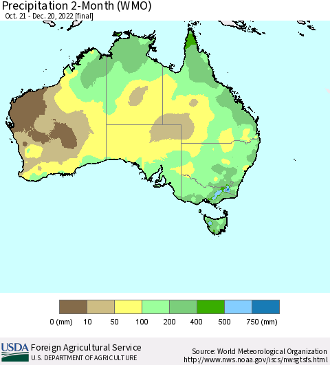 Australia Precipitation 2-Month (WMO) Thematic Map For 10/21/2022 - 12/20/2022