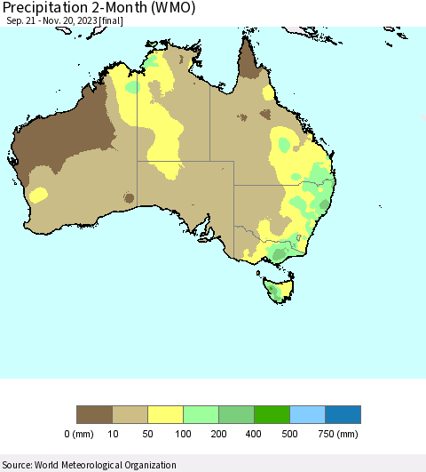 Australia Precipitation 2-Month (WMO) Thematic Map For 9/21/2023 - 11/20/2023