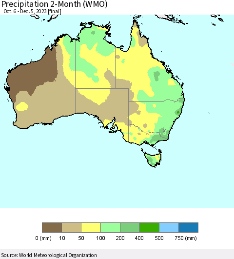 Australia Precipitation 2-Month (WMO) Thematic Map For 10/6/2023 - 12/5/2023