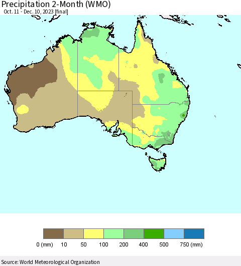 Australia Precipitation 2-Month (WMO) Thematic Map For 10/11/2023 - 12/10/2023