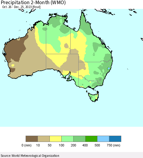 Australia Precipitation 2-Month (WMO) Thematic Map For 10/26/2023 - 12/25/2023