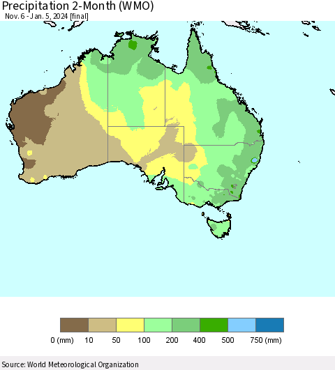 Australia Precipitation 2-Month (WMO) Thematic Map For 11/6/2023 - 1/5/2024