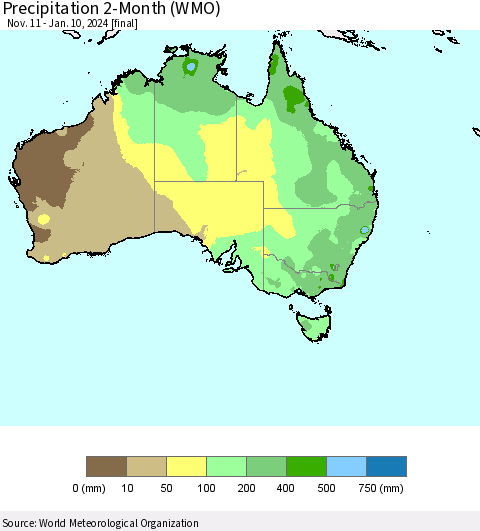 Australia Precipitation 2-Month (WMO) Thematic Map For 11/11/2023 - 1/10/2024