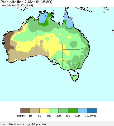 Australia Precipitation 2-Month (WMO) Thematic Map For 11/26/2023 - 1/25/2024