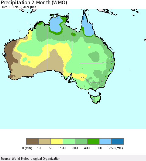 Australia Precipitation 2-Month (WMO) Thematic Map For 12/6/2023 - 2/5/2024