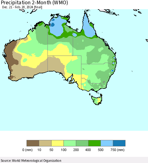 Australia Precipitation 2-Month (WMO) Thematic Map For 12/21/2023 - 2/20/2024