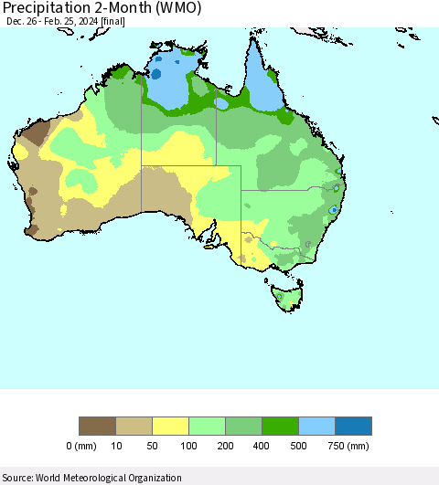 Australia Precipitation 2-Month (WMO) Thematic Map For 12/26/2023 - 2/25/2024
