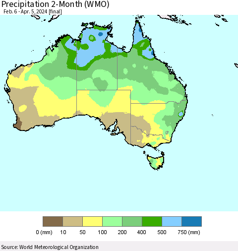 Australia Precipitation 2-Month (WMO) Thematic Map For 2/6/2024 - 4/5/2024