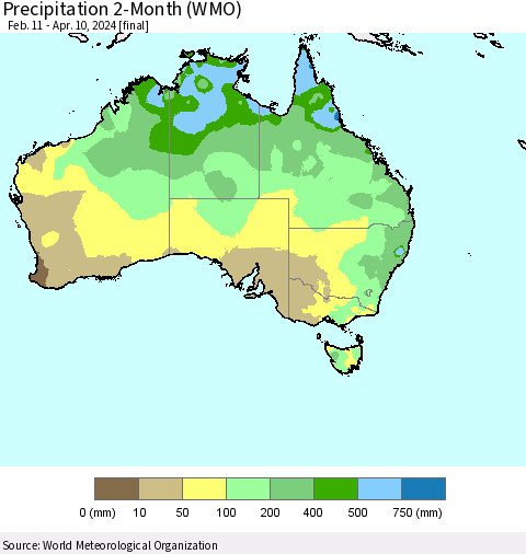 Australia Precipitation 2-Month (WMO) Thematic Map For 2/11/2024 - 4/10/2024
