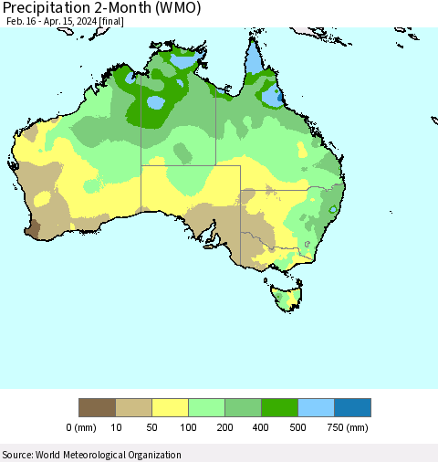 Australia Precipitation 2-Month (WMO) Thematic Map For 2/16/2024 - 4/15/2024
