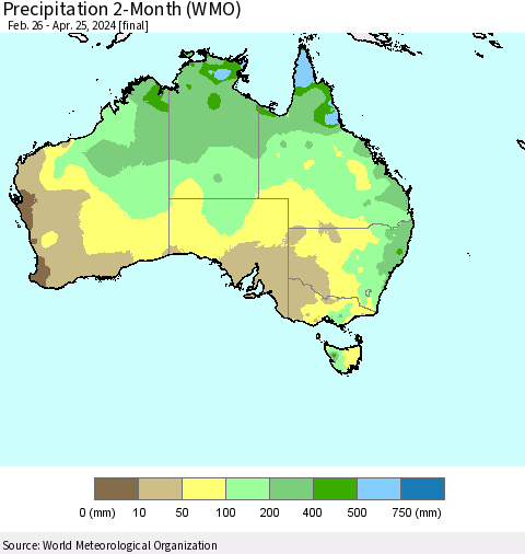 Australia Precipitation 2-Month (WMO) Thematic Map For 2/26/2024 - 4/25/2024